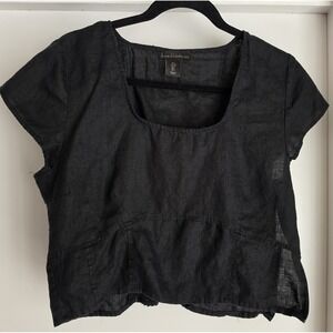 House of Harlow 1960 Blouse Large Black Linen Sleeveless Women's Top